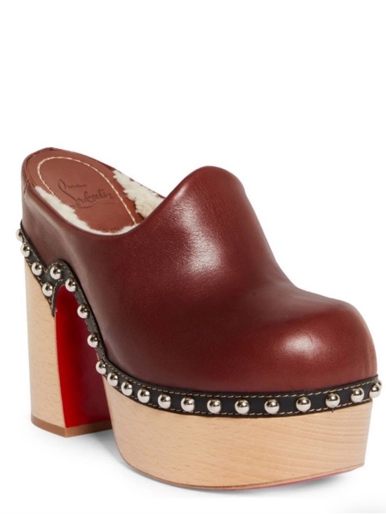 Christian Louboutin Shoes - Christian Louboutin Burgundy Leather Studded Platform Clog